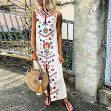 Load image into Gallery viewer, Cotton/Line Casual V-Neck Vintage Printed Boho Dress