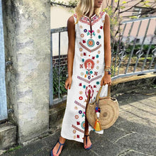 Load image into Gallery viewer, Cotton/Line Casual V-Neck Vintage Printed Boho Dress