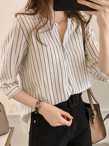 V Neck  Stripes Blouses