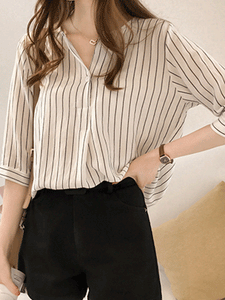 V Neck  Stripes Blouses