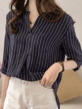 Load image into Gallery viewer, V Neck  Stripes Blouses