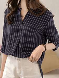 V Neck  Stripes Blouses