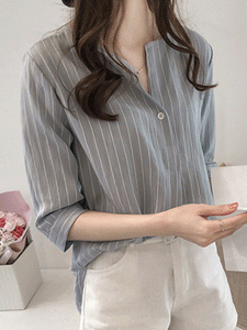 V Neck  Stripes Blouses