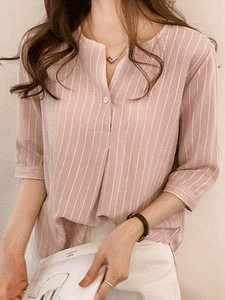 V Neck  Stripes Blouses