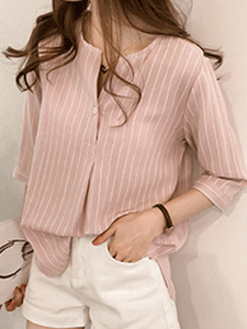 V Neck  Stripes Blouses