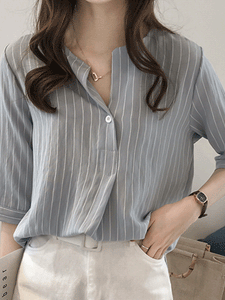 V Neck  Stripes Blouses