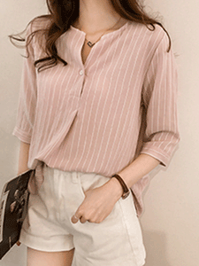 V Neck  Stripes Blouses