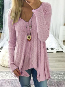 V-Neck  Asymmetric Hem Sweaters