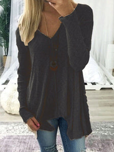 V-Neck  Asymmetric Hem Sweaters