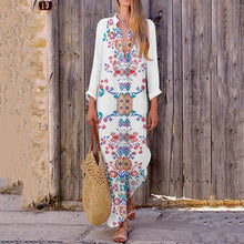 Load image into Gallery viewer, Bohemian Printed Stretch Cotton/Line V-Neck Dress