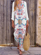 Load image into Gallery viewer, Bohemian Printed Stretch Cotton/Line V-Neck Dress