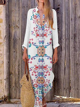 Load image into Gallery viewer, Bohemian Printed Stretch Cotton/Line V-Neck Dress