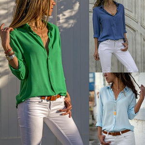 Turn Down Collar  Single Breasted  Plain  Blouses