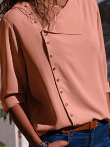 Irregular Buttons  Plain Long Sleeve Blouse