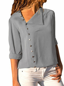 Irregular Buttons  Plain Long Sleeve Blouse