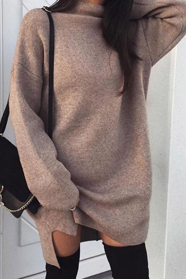 High Neck Batwing Sleeve Casual Sweater Dresses