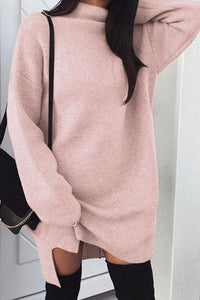 High Neck Batwing Sleeve Casual Sweater Dresses