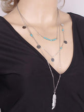 Load image into Gallery viewer, Layered Turquoise Embellished Leaf Feather Necklace