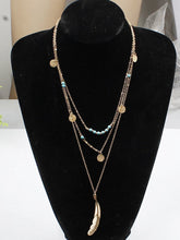 Load image into Gallery viewer, Layered Turquoise Embellished Leaf Feather Necklace