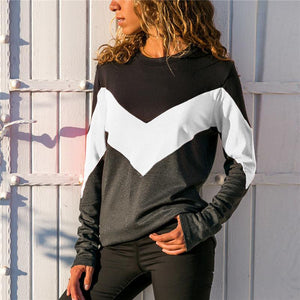 Round Neck Long Sleeve Color Block Patchwork T-Shirts