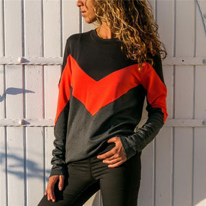 Round Neck Long Sleeve Color Block Patchwork T-Shirts