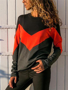 Round Neck Long Sleeve Color Block Patchwork T-Shirts