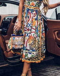 Round-Necked Sleeveless Vintage Floral Print Maxi Casual Dress