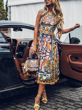 Load image into Gallery viewer, Round-Necked Sleeveless Vintage Floral Print Maxi Casual Dress