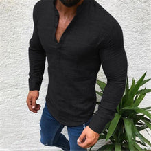 Load image into Gallery viewer, Fashion Masculine Plain V Button Collar Long Sleeve Shirt Top