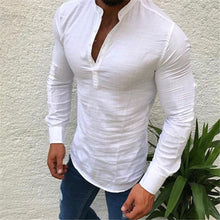 Load image into Gallery viewer, Fashion Masculine Plain V Button Collar Long Sleeve Shirt Top