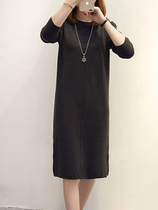 Round Neck  Slit  Plain Shift Dress