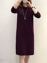 Load image into Gallery viewer, Round Neck  Slit  Plain Shift Dress