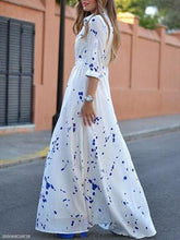 Load image into Gallery viewer, Turn Down Collar  Printed Maxi Dress