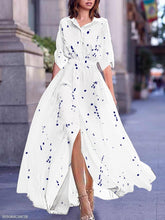 Load image into Gallery viewer, Turn Down Collar  Printed Maxi Dress