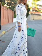 Load image into Gallery viewer, Turn Down Collar  Printed Maxi Dress