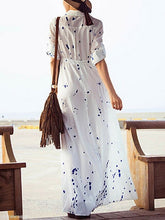 Load image into Gallery viewer, Turn Down Collar  Printed Maxi Dress