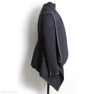 Turtle Neck Front Wrapped Zipper Trench Coat