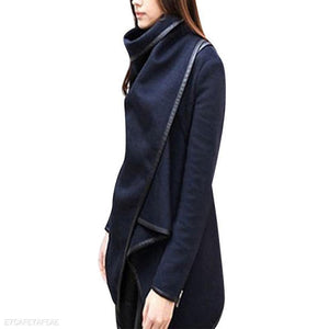 Turtle Neck Front Wrapped Zipper Trench Coat