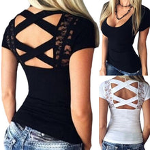 Load image into Gallery viewer, Round Neck  Backless Plain Short Sleeve T-Shirts