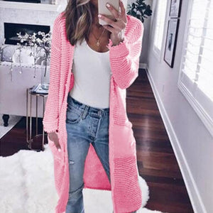 Fashion Long Sleeve Plain Pocket Cardigans