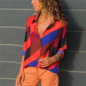 Casual Striped Long-Sleeved V-Collar Chiffon Shirt