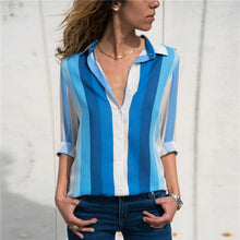 Load image into Gallery viewer, Casual Striped Long-Sleeved V-Collar Chiffon Shirt