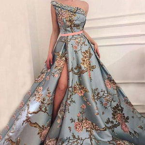 Sexy Elegant Single Shoulder Printing Long Evening Dress