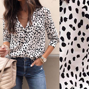 Turn Down Collar  Leopard  Blouses