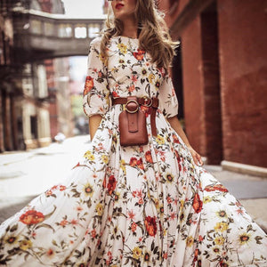 Stylish Elegant Floral Print Half Sleeve Maxi Dresses