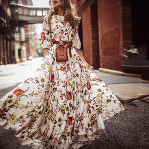 Stylish Elegant Floral Print Half Sleeve Maxi Dresses