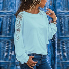 Load image into Gallery viewer, Round Neck Long Sleeve Lace Patchwork T-Shirts