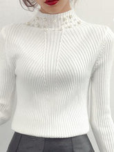 Load image into Gallery viewer, High Neck  Beading  Plain Knit Pullover