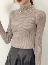 Load image into Gallery viewer, High Neck  Beading  Plain Knit Pullover