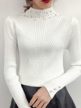 Load image into Gallery viewer, High Neck  Beading  Plain Knit Pullover